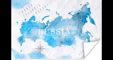 Poster Wereldkaarten - Rusland - Blauw - 30x20 cm