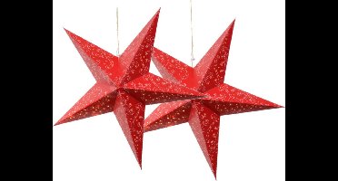 Decoris verlichte kerststerren - 2x - rood - 60 cm - papier - op batterijen