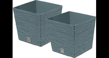 Prosperplast Plantenpot/bloempot Furu Stripes - 2x - voor buiten - kunststof - blauw - vierkant - D24 x H23.5 cm