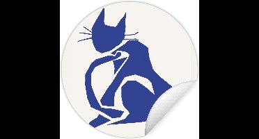 WallCircle - Muurstickers - Behangcirkel - Kat - Huisdieren - Blauw - Matisse - ⌀ 30 cm - Muurcirkel - Zelfklevend - Ronde Behangsticker
