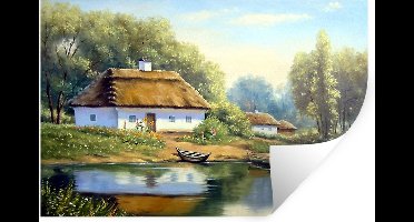 Muurstickers - Sticker Folie - Schilderij - Huis - Natuur - Water - Olieverf - 30x20 cm - Plakfolie - Muurstickers Kinderkamer - Zelfklevend Behang - Zelfklevend behangpapier - Stickerfolie