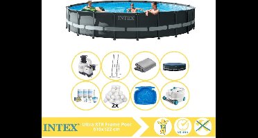Intex Ultra XTR Frame Zwembad - Opzetzwembad - 610x122 cm - Inclusief Onderhoudspakket, Filterbollen, Luxe Zwembad Stofzuiger en Voetenbad