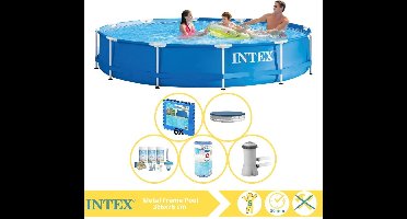 Intex Metal Frame Zwembad - Opzetzwembad - 366x76 cm - Inclusief Afdekzeil, Onderhoudspakket, Zwembadpomp, Filter en Zwembadtegels