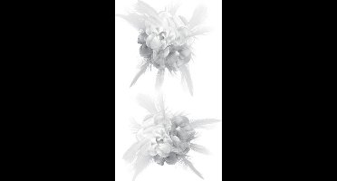 Bloem met veertjes op speld wit