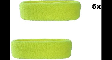 6x Hoofdbandjes neon/fluor geel - hoofd zweet bandje carnaval fitness thema feest optocht