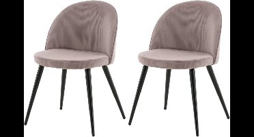 Venture-Home-Eetkamerstoelen-2-st-Velvet-ribfluweel-zwart-stoffig-roze