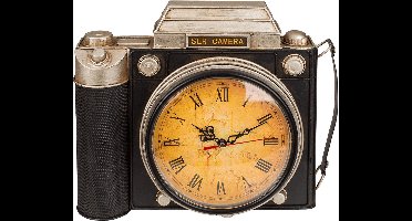 Out of the blue Sleutelkastje met een klok - retro camera - metaal - zwart/bruin - 23 x 29 cm