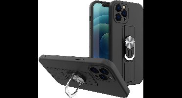 Ring - Case - siliconen hoesje met vingerhouder en standaard voor Samsung Galaxy S22 Ultra zwart