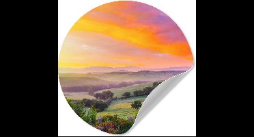 WallCircle® - Behangcirkel 30x30 cm - Muurstickers Toscane - Landschap - Kleurrijk - Muurcirkel woonkamer - Wandcirkel slaapkamer - Kamer decoratie zelfklevend - Muurdecoratie accessoires