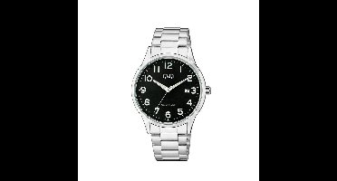 Q&Q A482J205Y - Horloge - Polshorloges - Analoog - Mannen - Heren - stalen band - Rond - Staal - Cijfers - Datumaanduiding - Zilverkleurig - Zwart