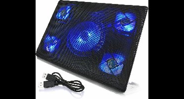 Notebook Cooler met 5 Ventilatoren en Blauwe Achtergrondverlichting - Laptopkoeler voor Gaming en PC