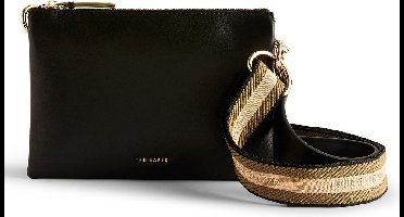 Ted Baker Leren Schoudertas Darceyy Branded Webbing Leather Crossbody Bag Jet - Black Zwart