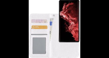 Hoesje - 2 in 1 - Geschikt voor Samsung Galaxy S22 Ultra - Met Uitneembare Hard Cover - Bookcase - Wallet Case - Met Pasjeshouder - Book Case - Uitneembaar - Pashouder - Kunstleer - Wit