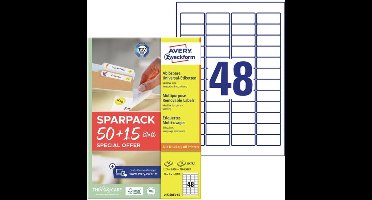 Avery-Zweckform L4736REV-65 Universele etiketten 45.7 x 21.2 mm Papier Wit 65 vellen Weer verwijderbaar Inkjet, Laser (