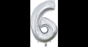 Folieballon 26" Cijfer Zilver 6 - Leeftijd Folie Ballon Verjaardag Feestje