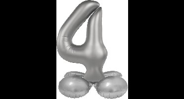 Staande Folieballon Cijfer 4 - Moonlight Silver - Satin Gloss - 72 cm