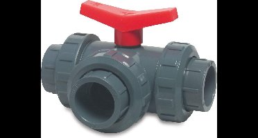 Mega 3-weg kogelkraan T-boring PVC-U 50 mm lijmmof 10bar DN40 grijs type T-boring zijaansluiting