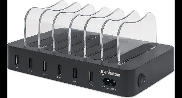 Manhattan 102254 USB-laadstation 50 W 6x USB-A Zwart, Transparant Binnen