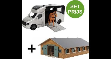 Kids Globe SET Paardenstal schaal 1:32 met 9 paardenboxen +ANEMONE PAARDENTRUCK