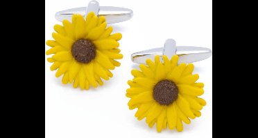 Manchetknopen - Zonnebloem Geel en Bruin