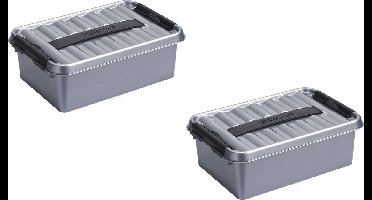 3x stuks sunware q-line opberg box/opbergdoos - 4 liter - 30 x 20 x 10 cm - kunststof - opslagbox - grijs