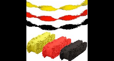 Folat versiering feest slingers - combi set - rood - zwart - geel - 24 meter - crepe papier - feestartikelen