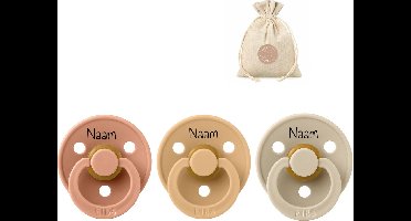 BIBS fopspenen met naam | T1 | Peach, Desert sand, Vanilla | 0-6 maanden | spenen | speen | fopspeen | BolleToet speenzakje