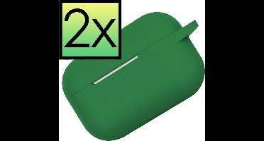 Hoes - 2 Stuks - Geschikt voor Apple Airpods Pro - Siliconen Hoesje met Clip - Silicone Case Cover - Donkergroen