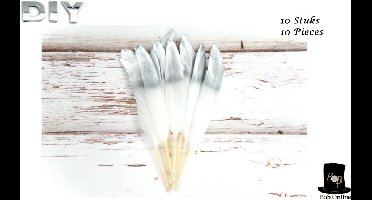 Bob Online ™ - 10 Stuks – Wit en Zilver – Doe-het-zelf Veren – Veren – Ganzenveren – Geschilderd Veren – White & Silver DIY Feathers – Doe-het-zelf kerstversiering, ambachtelijke kleding, verjaardag, bruiloft enz. – Metallic Silver Tipped Feathers