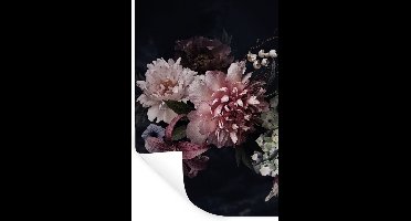 Muurstickers - Sticker Folie - Bloemen - Vintage - Pastel - Zwart - Boeket - 20x30 cm - Plakfolie - Muurstickers Kinderkamer - Zelfklevend Behang - Zelfklevend behangpapier - Stickerfolie