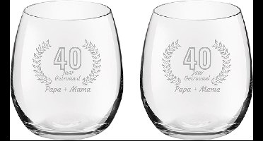 Gegraveerde set Drinkglazen 39cl Papa + Mama 40 jaar getrouwd