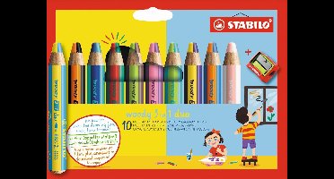 Kleurpotloden STABILO 882 woody 3 in 1 duo inclusief puntenslijper assorti etui 10 à stuks