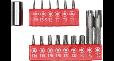 Höfftech bitset - Torx schroefbits met bithouder - bitjes Tx 5 t/m Tx 50 - 16 delig