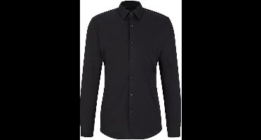 BOSS Hank-s slim fit overhemd - tricot - zwart - Strijkvriendelijk - Boordmaat: 39