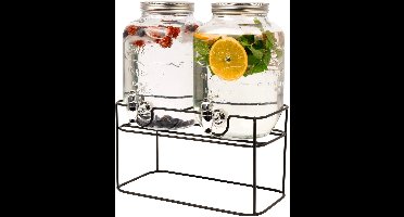 Cookinglife Dubbele Drankdispenser met kraantje en standaard – 8 Liter (2x 4L) – Glas - Limonadetap / Watertap met stevige houder - Ideaal voor Feestjes of BBQ - Perfect voor Limonade, Water en Cocktails