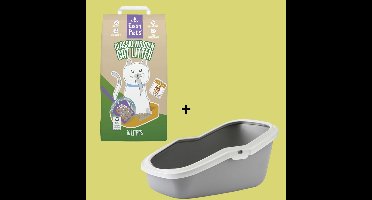 Combideal Easypets Classic Houtkorrels (10 LTR) + Savic Kattenbak Aseo Grijs / Wit (56x39x27 CM)