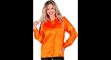 Jaren 70 Blouse Satijn Oranje Vrouw