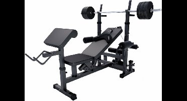 Gorilla Sports Universele Halterbank + 40 kg Halterset - Kunststof - Halterstang met gewichten