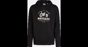 Mustang Heren trui Printed Hoodie Bennet regular fit Zwart S Volwassenen - gemaakt van 100% katoen - met capuchon