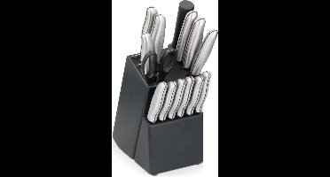 alpina 15-delige Messenset met Blok - Compleet Keukengerei met Koksmes, Broodmes en Steakmessen - Moderne Messenhouder - Roestvrij Staal