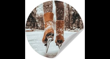 WallCircle® - Behangcirkel 30x30 cm - Muurstickers Schaatsen - IJs - Winter - Sneeuw - Muurcirkel woonkamer - Wandcirkel slaapkamer - Kamer decoratie zelfklevend - Muurdecoratie accessoires