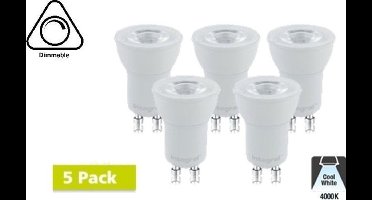 5 Pack - GU10 35MM 3,2w, 330 Lumen, 4000K Neutraal wit, Dimbaar