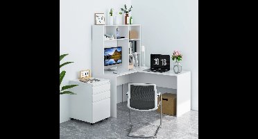Hoekbureau - kantoor bureau- bureau- Computermeubel- Computertafel voor laptops- 124.7x107.8x152.5 - wit