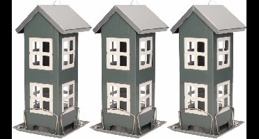 3x Tuinvogels hangende voeder silo/voederhuisje grijs - 13 x 13 x 27 cm - Winter vogelvoer huisjes