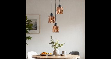 LumenXL LumenXL - Boho hanglamp Canico - touw - 3-lichts - Zwart - Bruin - E27