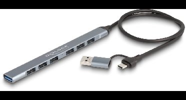 Delock 7 Port Slim USB Hub with USB Type-C™ or USB Type-A to 1 x USB 5 Gbps Type-A + 6 x USB 2.0 Type-A
