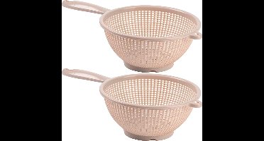 Plasticforte Keuken vergiet/zeef met handvat - 2x - kunststof - Dia 22 cm x Hoogte 10 cm - beige