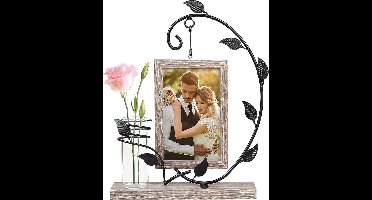 Fotolijst met vaas, bruiloftsfotolijst, familiefotolijst met metalen boom, huwelijksgeschenken voor bruidspaar, vintage, trouwdag, foto's, lijst, jubileumgeschenken, 10 x 15 cm, zoals getoond