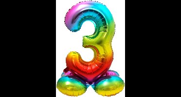 Folat - Cijfer 3 Rainbow met Standaard - 72 cm
