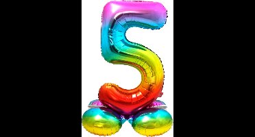 Folat - Cijfer 5 Rainbow met Standaard - 72 cm